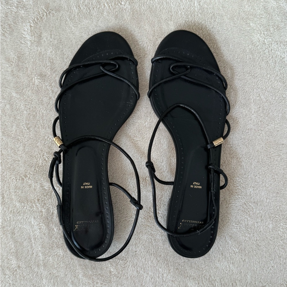 Bally black leather strappy slingback block heel sandals